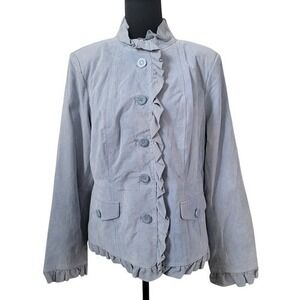VTG 90s Bradley Bayou Blue‎ Suede 100% Leather Ruffle Trim Jacket Medium Western